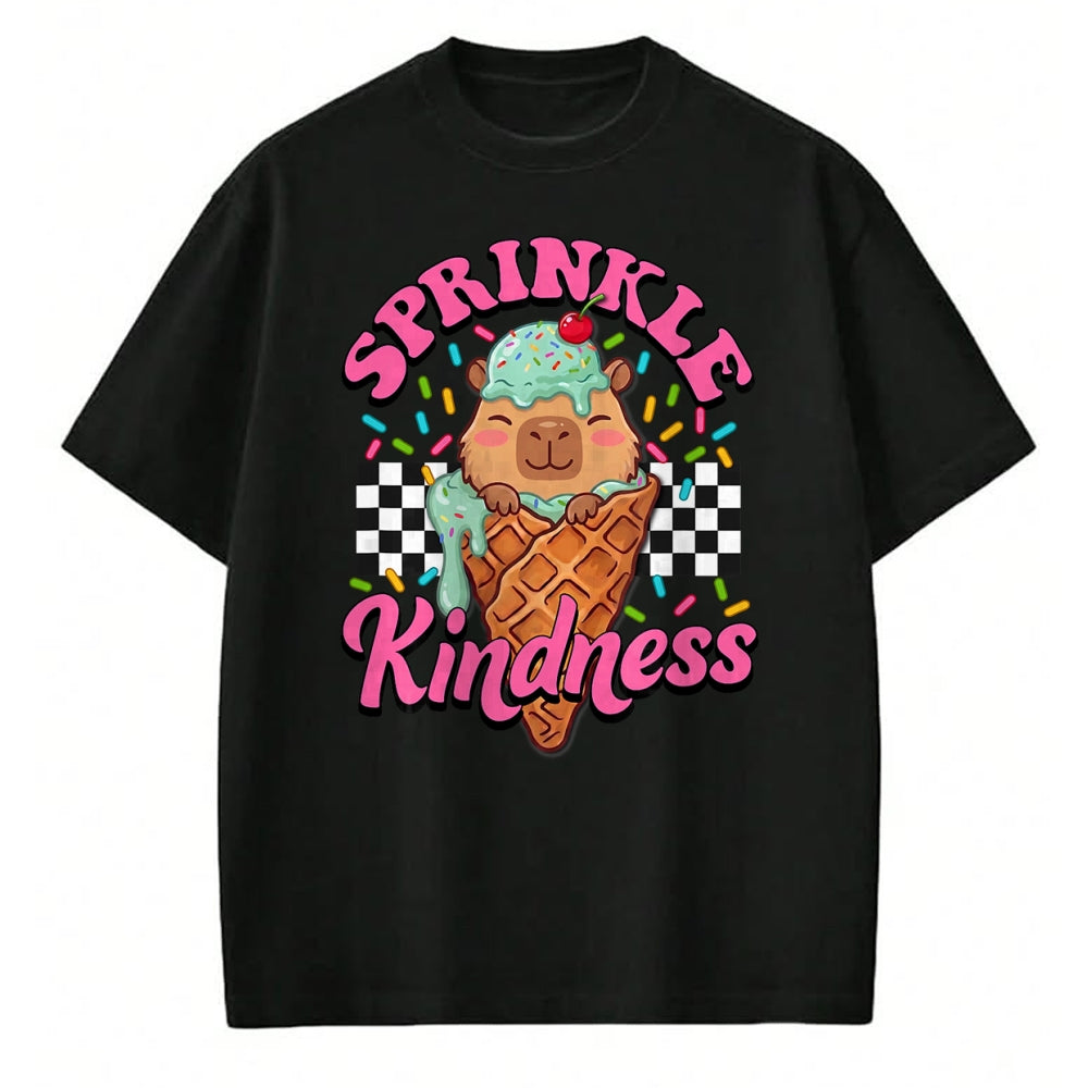 Cute Capybara Shirt, Funny Capybara Unisex T-Shirt/Hoodie/Sweatshirt HLT00 - Womens Girls Sprinkle Kindness Ice Cream Capybara Lover T-Shirt