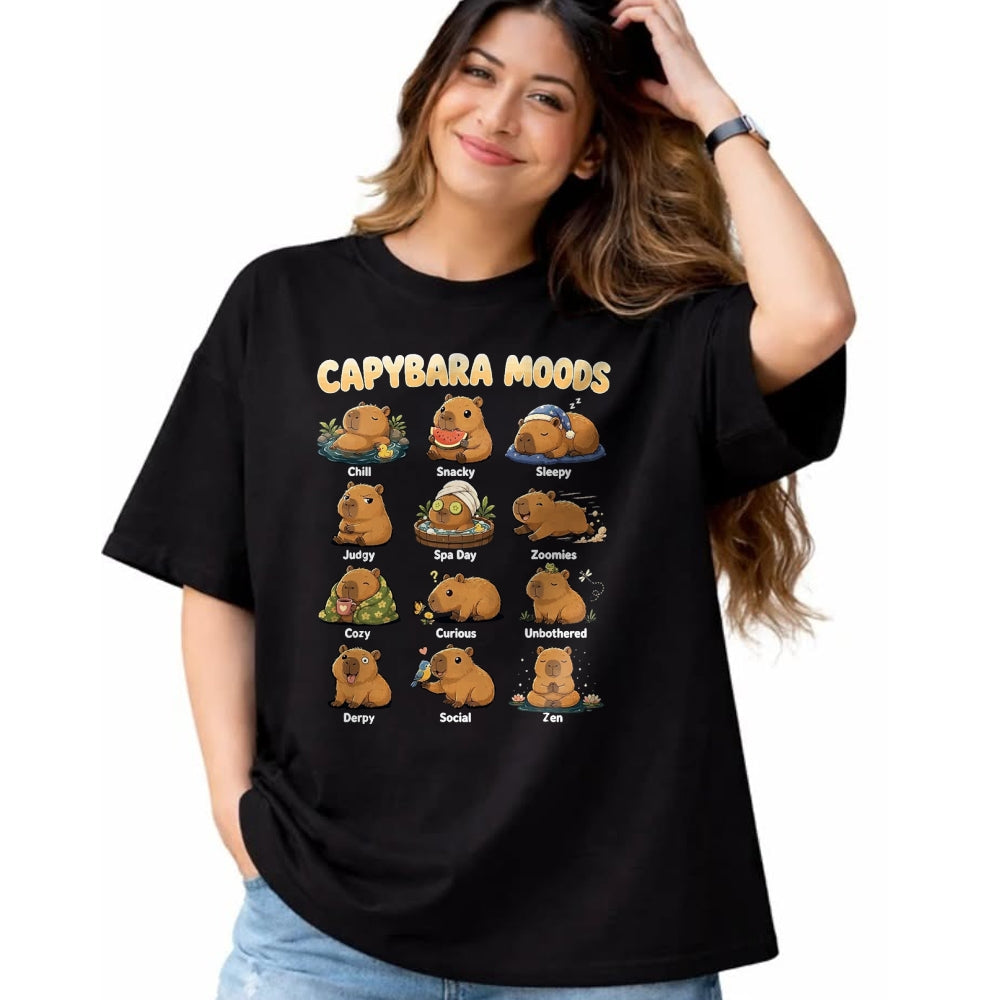 Cute Capybara Shirt, Funny Capybara Unisex T-Shirt/Hoodie/Sweatshirt HLT00 - Funny Capybara Moods Cute Chart Chill Zen Animal Art T-Shirt, Men, Black, 3X-Large