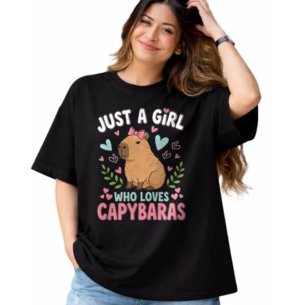 Cute Capybara Shirt, Funny Capybara Unisex T-Shirt/Hoodie/Sweatshirt HLT00 - Just a Girl who Loves Capybaras T-Shirt (4)