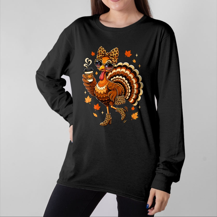 Best Thanksgiving Family Shirt , Funny Thanksgiving UnisexT-Shirt/Hoodie/Sweatshirt HLT00 - Leopard Turkey Drinking Coffee Women Thanksgiving Turkey Day T-Shirt