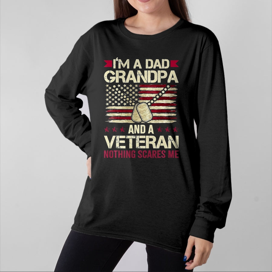 Proud Veteran Shirt, Funny Veteran UnisexT-Shirt/Hoodie/Sweatshirt HLT00 - I_m a Dad Grandpa and a Veteran Nothing Scares me T-Shirt, Men, Navy Blue, 3X-Large