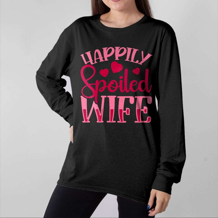 Best Wife Shirt, Wife and Husband Unisex T-Shirt/Hoodie/Sweatshirt HLT00 - Gift for wife T shirt, spoiled wife Womens Funny Wife Happily Spoiled Wife V-Neck T-Shirt (5)
