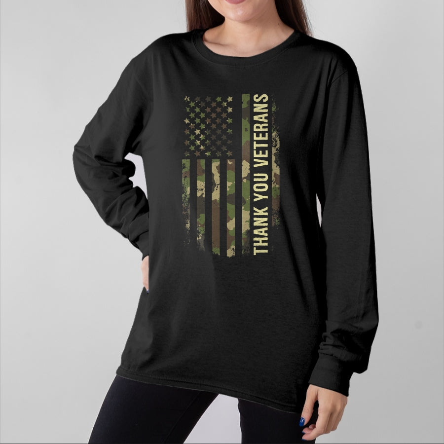 Proud Veteran Shirt, Funny Veteran UnisexT-Shirt/Hoodie/Sweatshirt HLT00 - Thank You Veterans Camouflage American Flag T-Shirt