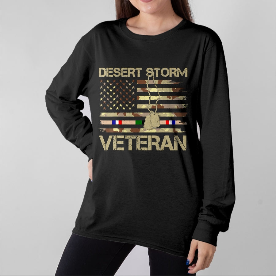 Proud Veteran Shirt, Funny Veteran UnisexT-Shirt/Hoodie/Sweatshirt HLT00 - Patriotic Desert Storm Veteran Distressed Flag US Camouflage T-Shirt
