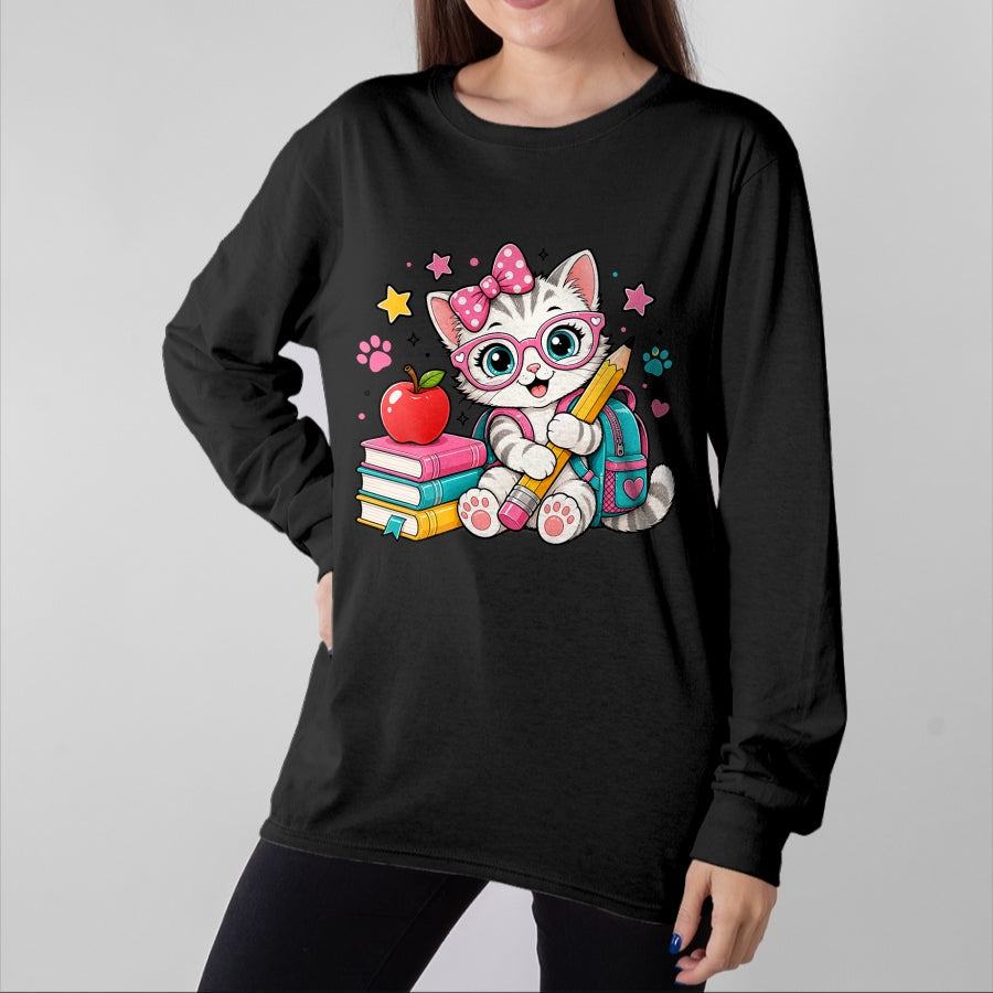 Best Student Shirt, Funny Back To School UnisexT-Shirt/Hoodie/Sweatshirt HLT00 - Cute Kitten Back to School Girl Cat Student T-Shirt