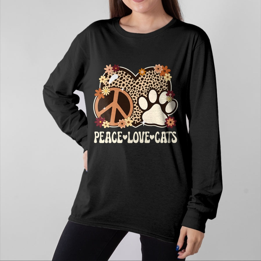 Cat Love Shirt, Funny Cat Lover Gift UnisexT-Shirt/Hoodie/Sweatshirt HLT00 - Peace Love Cats Cheetah Print Women Girl Cat Owner Cat Lover T-Shirt