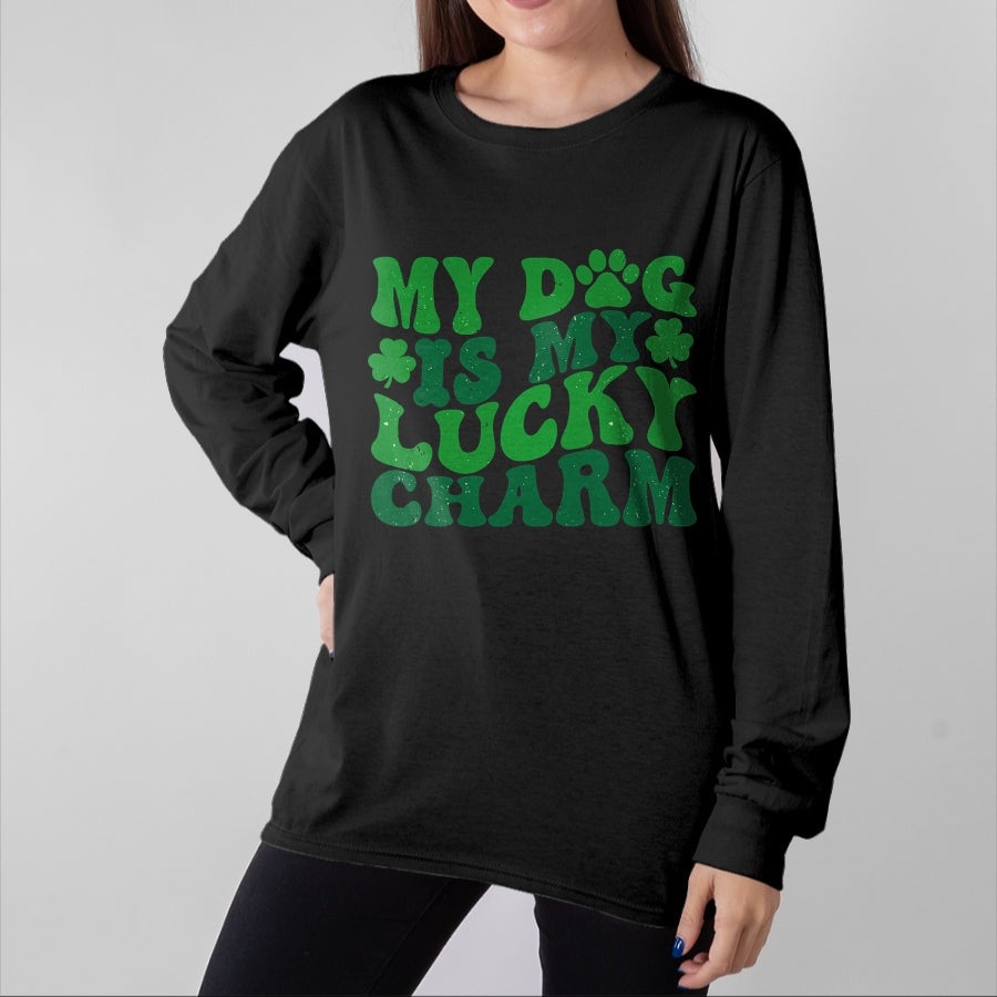 Gift for Mom Shirt, Funny Mom Unisex T-Shirt/Hoodie/Sweatshirt HLT00 - My Dog Is My Lucky Charm Retro St Patricks Day Dog Mom T-Shirt