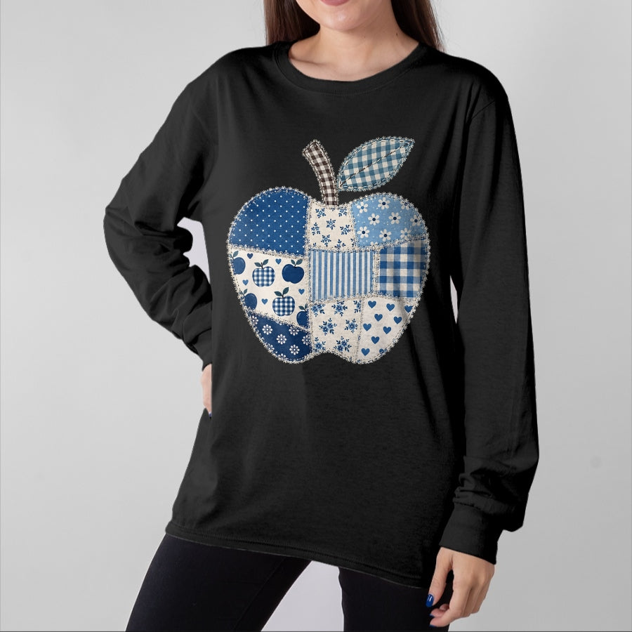 Best Student Shirt, Funny Back To School UnisexT-Shirt/Hoodie/Sweatshirt HLT00 - Blue Patchwork Preppy Apples Back to School Teacher Student T-Shirt