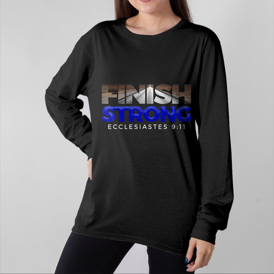 Christian Tee, Christian Faith Unisex T-Shirt/Hoodie/Sweatshirt HLT00 - Finish Strong Christian Jesus Apparel T Shirt Gift Blue T-Shirt