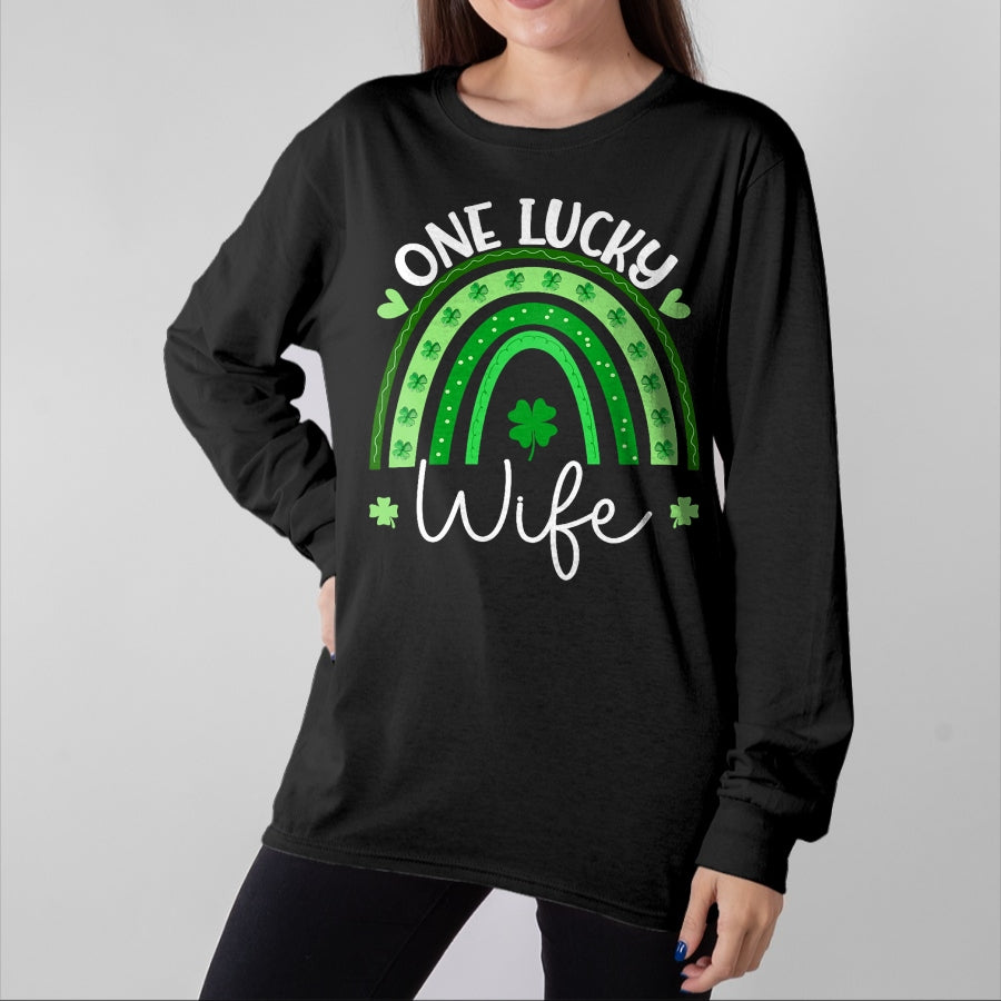 Best Wife Shirt, Wife and Husband Unisex T-Shirt/Hoodie/Sweatshirt HLT00 - Gift for wife T shirt, lucky wife One Lucky Wife Rainbow Irish St Patricks Day Shamrock T-Shirt (1)