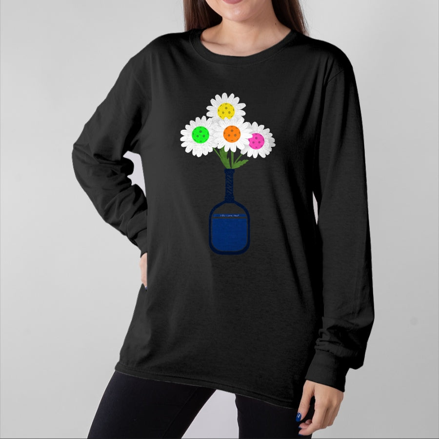Funny Pickleball Shirt, Pickleball Lover Unisex T-Shirt/Hoodie/Sweatshirt HLT00 - Pretty Pickleball Flowers in Paddle Vase - Pickleball T-Shirt
