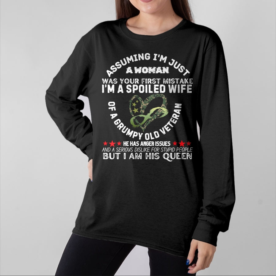 Best Wife Shirt, Wife and Husband Unisex T-Shirt/Hoodie/Sweatshirt HLT00 - Gift for wife T shirt, spoiled wife Womens Husband Wife I'm A Spoiled Wife Of A Grumpy Old Veteran