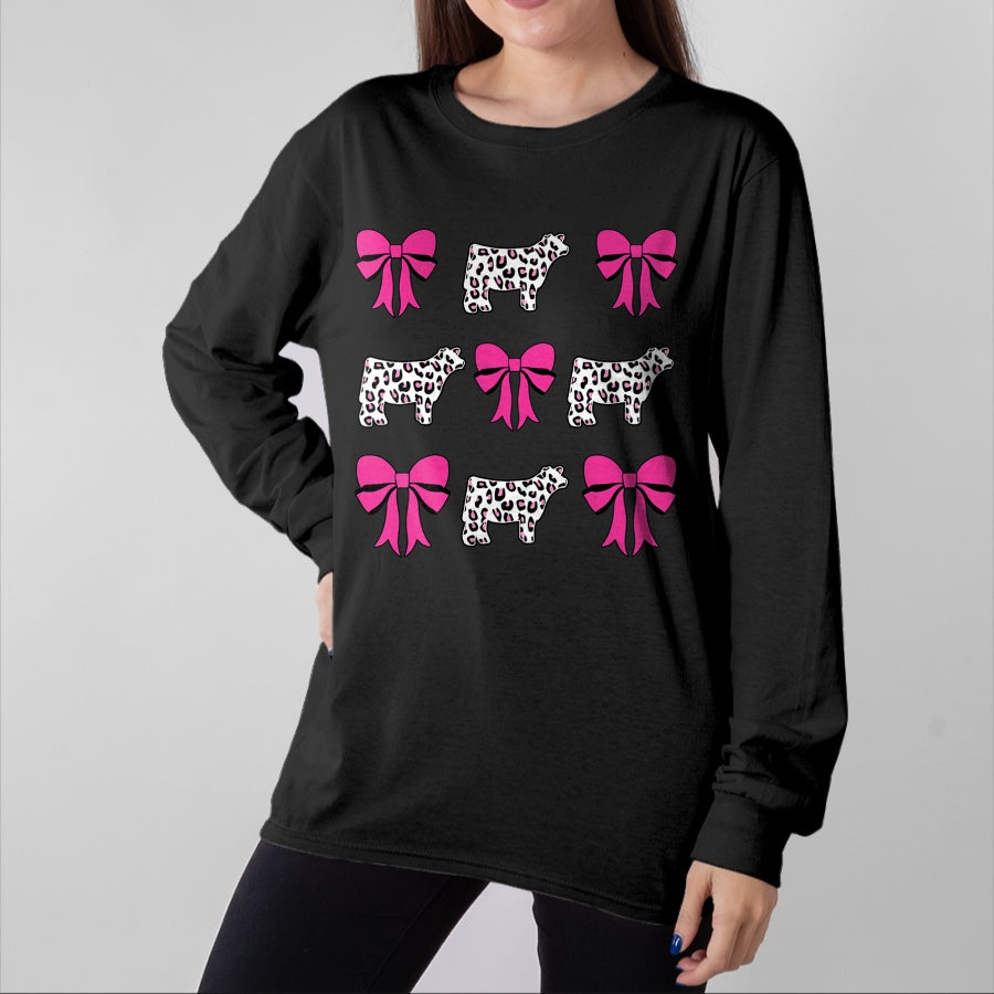 Best Farmer Life Shirt, Funny Farmer UnisexT-Shirt/Hoodie/Sweatshirt HLT00 - Show Steer Girl Cheetah Bows T-Shirt