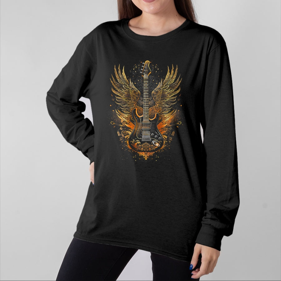 Guitar Lover Shirt, Funny Guitar UnisexT-Shirt/Hoodie/Sweatshirt HLT00 - Electric Guitar with Wings Baroque Rock Design Art T-Shirt