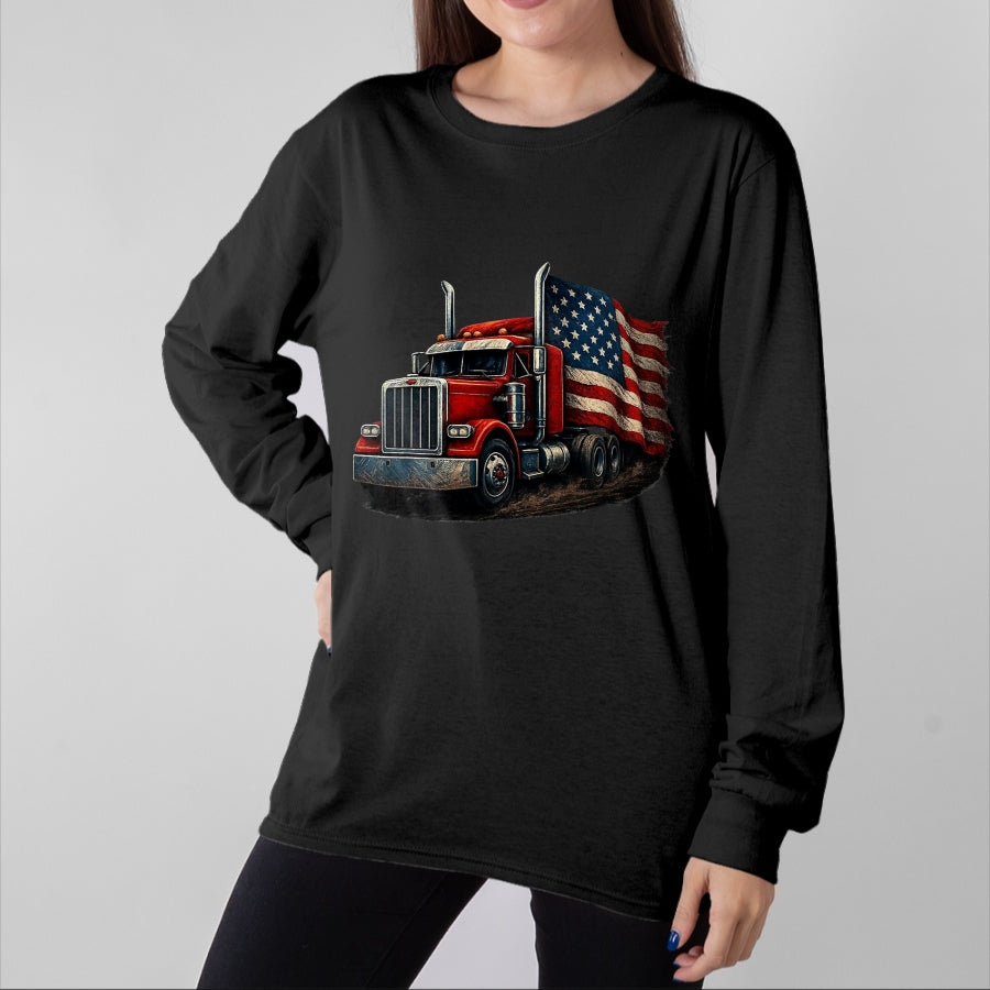Best Truck Driver Life Shirt, Funny Trucker UnisexT-Shirt/Hoodie/Sweatshirt HLT00 - Us American Flag Semi Truck Driver Trucker T-Shirt, Men, Black, 3X-Large