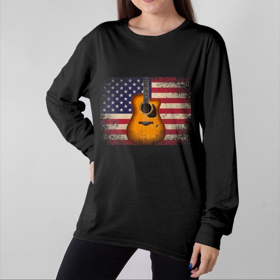 Guitar Lover Shirt, Funny Guitar UnisexT-Shirt/Hoodie/Sweatshirt HLT00 - Guitar 4th of July Gift American Flag USA - Country Music T-Shirt Small