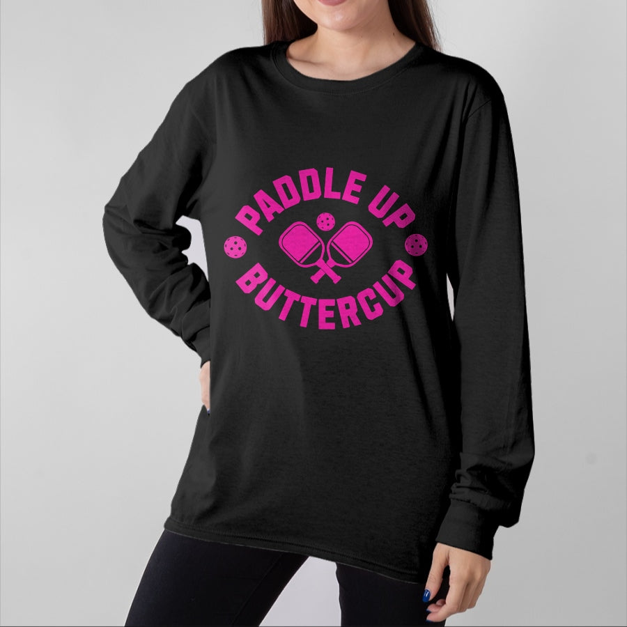 Funny Pickleball Shirt, Pickleball Lover Unisex T-Shirt/Hoodie/Sweatshirt HLT00 - Paddle-Up Buttercup Retro Pink Style Pickleball T-Shirt