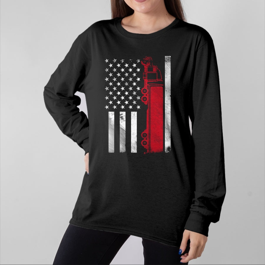 Best Truck Driver Life Shirt, Funny Trucker UnisexT-Shirt/Hoodie/Sweatshirt HLT00 - US American Flag Semi Truck Driver 18 Wheeler Trucker Gift Short Sleeve T-Shirt (1)