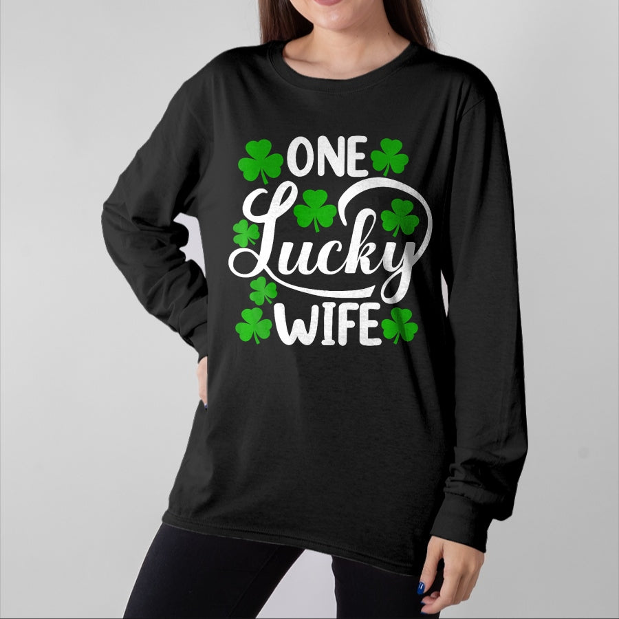 Best Wife Shirt, Wife and Husband Unisex T-Shirt/Hoodie/Sweatshirt HLT00 - Gift for wife T shirt, lucky wife One Lucky Wife Funny St Patrick's Day Shamrocks Premium T-Shirt