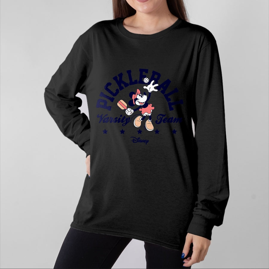 Funny Pickleball Shirt, Pickleball Lover Unisex T-Shirt/Hoodie/Sweatshirt HLT00 - Minnie Mouse - Pickleball Serve Varsity Team T-Shirt