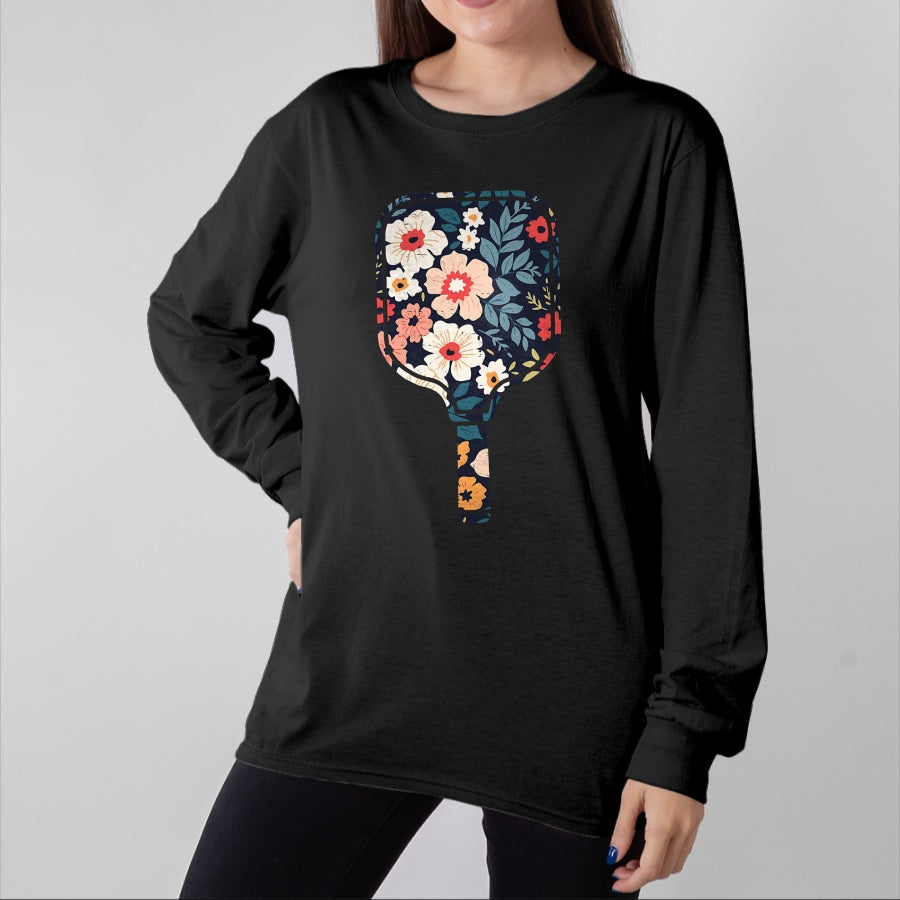 Funny Pickleball Shirt, Pickleball Lover Unisex T-Shirt/Hoodie/Sweatshirt HLT00 - Pickle Ball Paddle Flowers Pickleball Racket Women Girls Kid T-Shirt