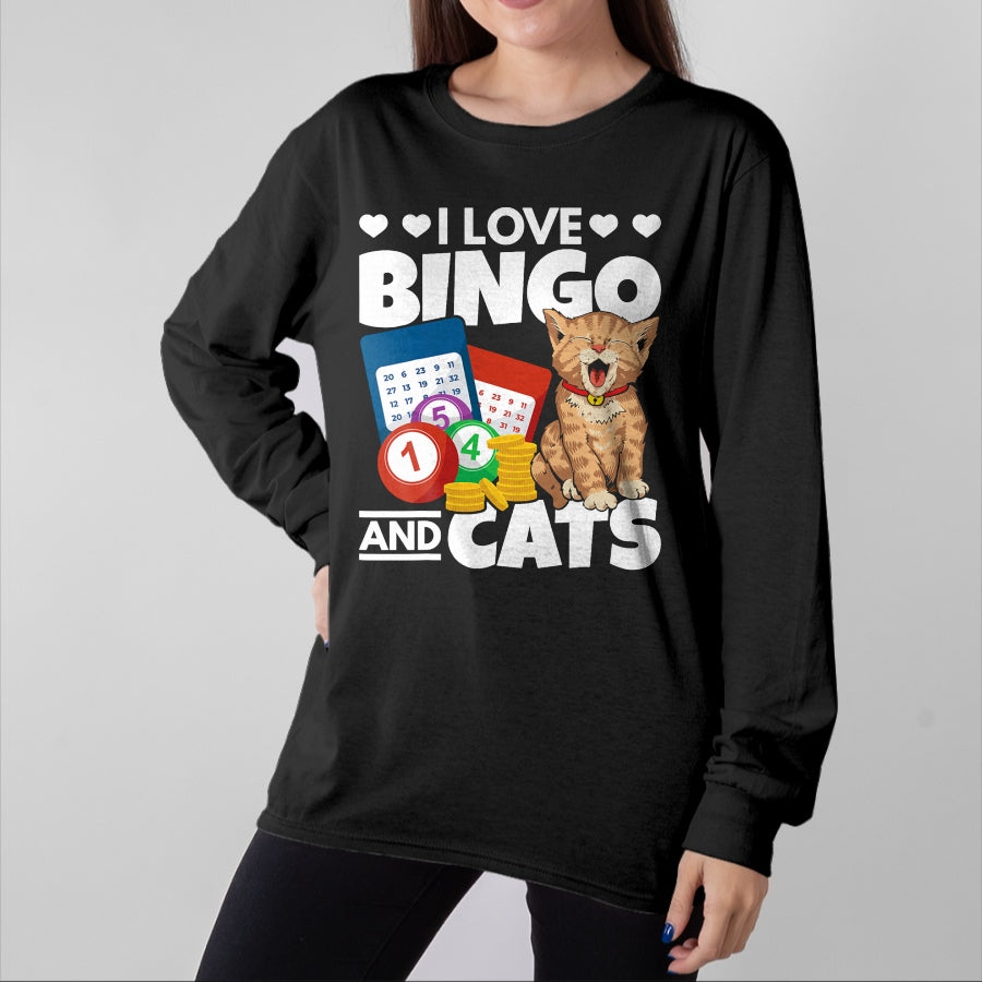 Cat Love Shirt, Funny Cat Lover Gift UnisexT-Shirt/Hoodie/Sweatshirt HLT00 - Cat Lover I Love Bingo and Cats Gambling Bingo Player Bingo T-Shirt