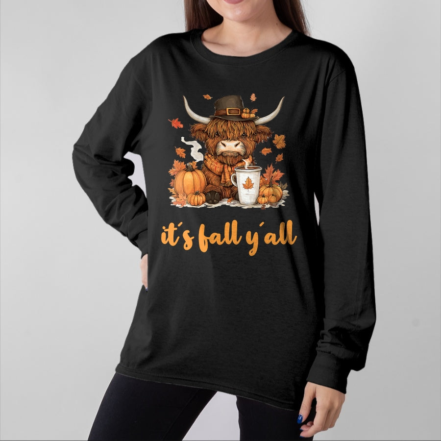 Best Thanksgiving Family Shirt , Funny Thanksgiving UnisexT-Shirt/Hoodie/Sweatshirt HLT00 - Scottish Highland Cow Fall Thanksgiving it´s Fall yáll T-Shirt