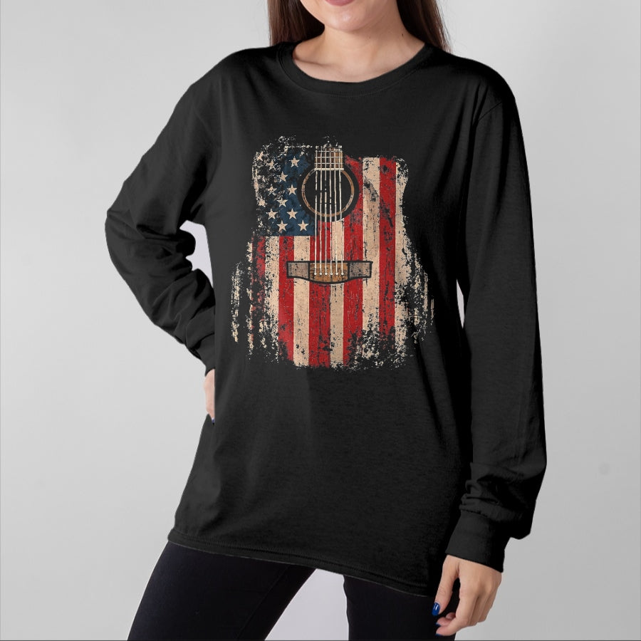 Guitar Lover Shirt, Funny Guitar UnisexT-Shirt/Hoodie/Sweatshirt HLT00 - Vintage USA American Flag Guitar Player Musician Guitarist T-Shirt, Men, Black, 3X-Large