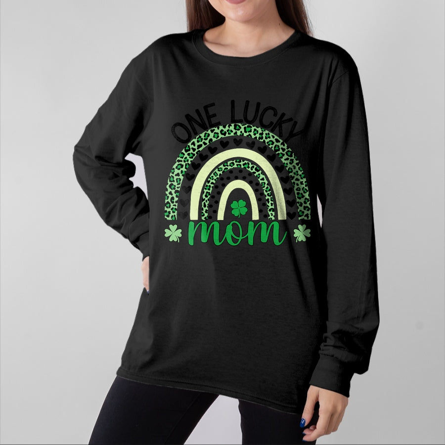 Gift for Mom Shirt, Funny Mom Unisex T-Shirt/Hoodie/Sweatshirt HLT00 - One Lucky Mom Leopard Rainbow St Patricks Day Clover T-Shirt