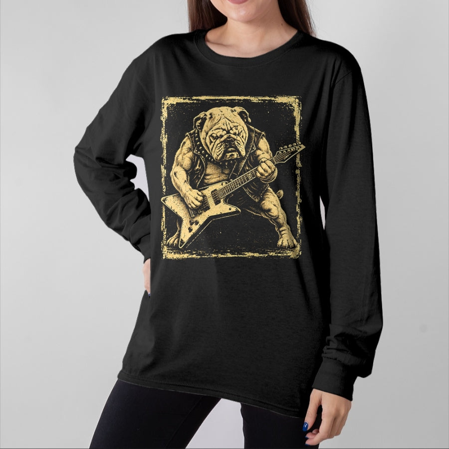 Guitar Lover Shirt, Funny Guitar UnisexT-Shirt/Hoodie/Sweatshirt HLT00 - Funny Bulldog Dog Playing Guitar Rock Punk Vintage T-Shirt
