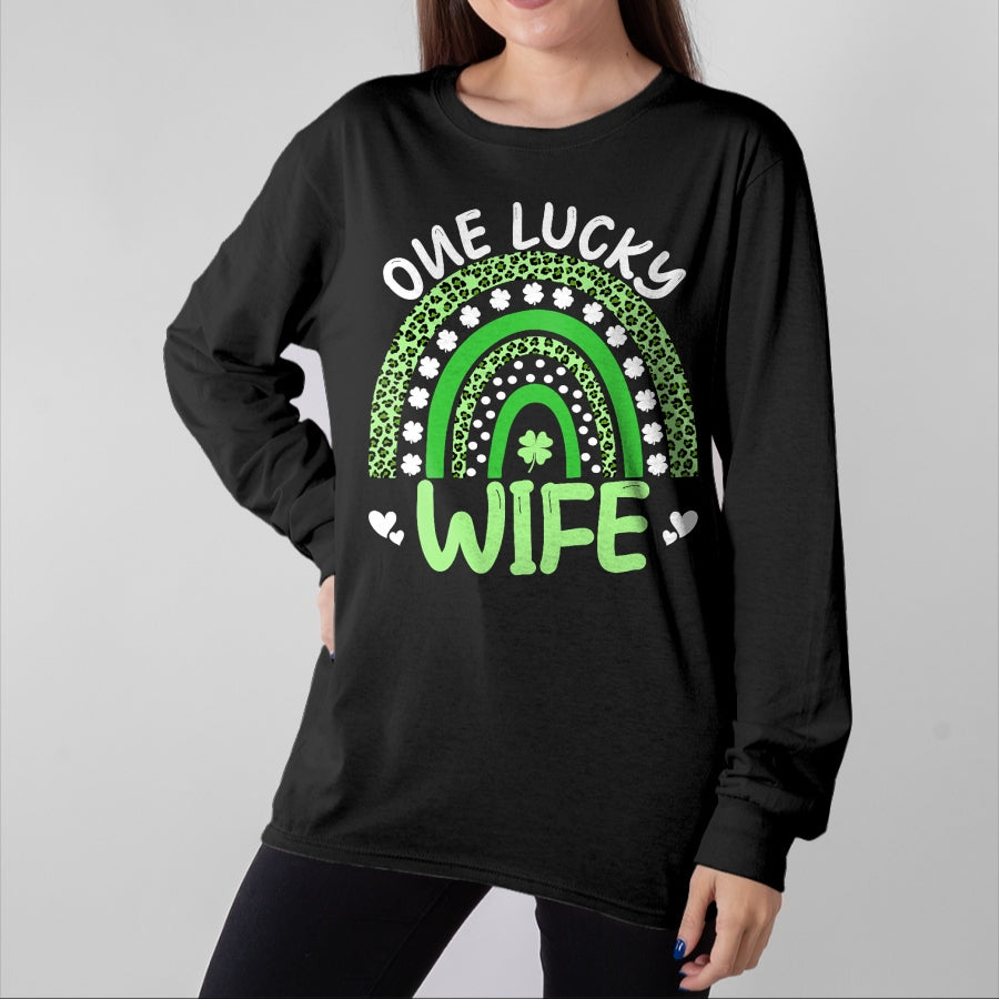 Best Wife Shirt, Wife and Husband Unisex T-Shirt/Hoodie/Sweatshirt HLT00 - Gift for wife T shirt, lucky wife One Lucky Wife Leopard Rainbow Clover St Patricks Day T-Shirt