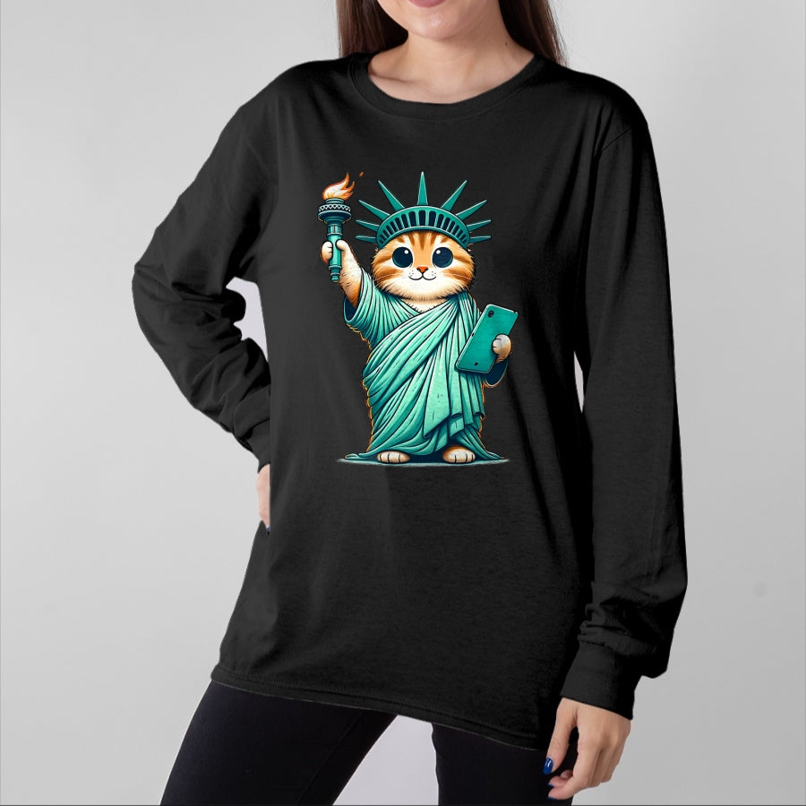 Cat Love Shirt, Funny Cat Lover Gift UnisexT-Shirt/Hoodie/Sweatshirt HLT00 - Cute Kawaii Cat Statue of Liberty I Love New York NYC T-Shirt
