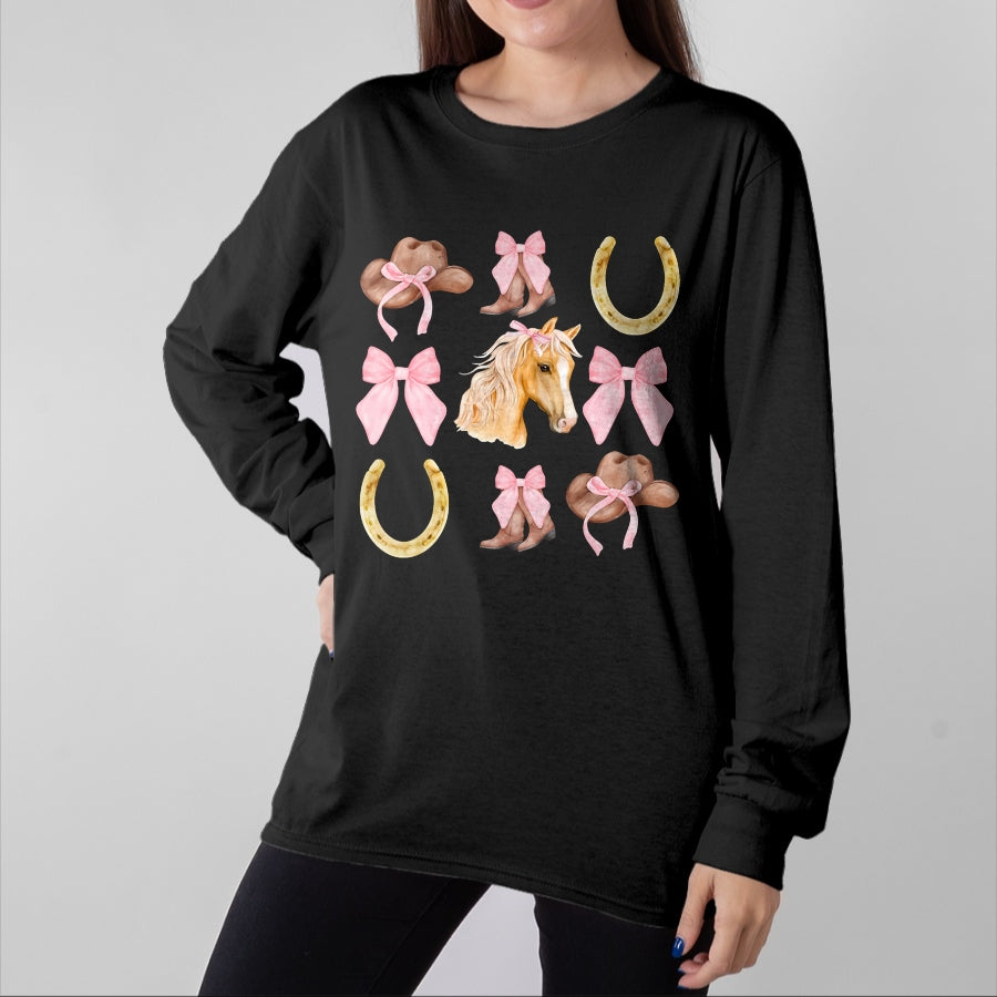 Best Horse Lover Shirt , Funny Horse UnisexT-Shirt/Hoodie/Sweatshirt HLT00 - Western Girl Country Rodeo Pink Cowgirl Horse Coquette Bow T-Shirt