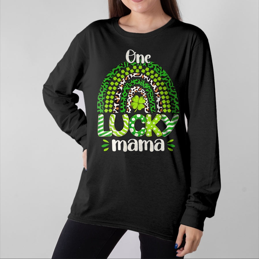 Gift for Mom Shirt, Funny Mom Unisex T-Shirt/Hoodie/Sweatshirt HLT00 - One Lucky Mom Irish Rainbow Leopard St Patricks Day T-Shirt