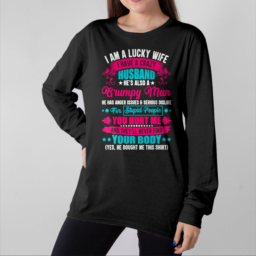 Best Wife Shirt, Wife and Husband Unisex T-Shirt/Hoodie/Sweatshirt HLT00 - Gift for wife T shirt, lucky wife I Am A Lucky Wife, I Have A Crazy Husband T-Shirt (1)