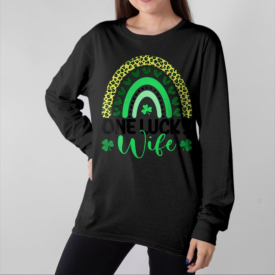 Best Wife Shirt, Wife and Husband Unisex T-Shirt/Hoodie/Sweatshirt HLT00 - Gift for wife T shirt, lucky wife One Lucky Wife Leopard Rainbow Saint Patrick's Day T-Shirt