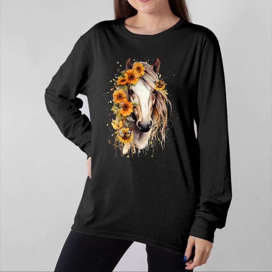 Best Horse Lover Shirt , Funny Horse UnisexT-Shirt/Hoodie/Sweatshirt HLT00 - Sunflower Horse Portrait CowGirl Equestrian Horseback Riding T-Shirt