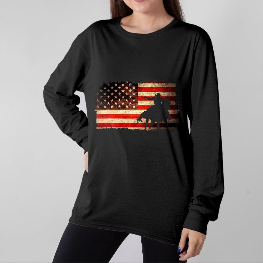 Best Horse Lover Shirt , Funny Horse UnisexT-Shirt/Hoodie/Sweatshirt HLT00 - Rodeo Cowboy Western Country Horse USA Flag 4th of July T-Shirt, Men, Black, 4X-Large