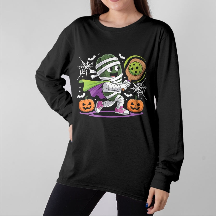 Funny Pickleball Shirt, Pickleball Lover Unisex T-Shirt/Hoodie/Sweatshirt HLT00 - Funny Halloween Pickleball Mummy Costume Design T-Shirt
