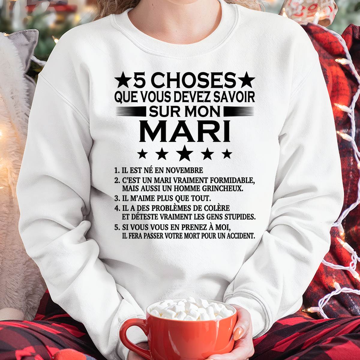 NOVEMBRE - 5 CHOSES QUE VOUS DEVEZ SAVOIR SUR MON MARI - T-SHIRT CADEAU DU MARI - FR/NINA11 (SKU2605-257-11)
