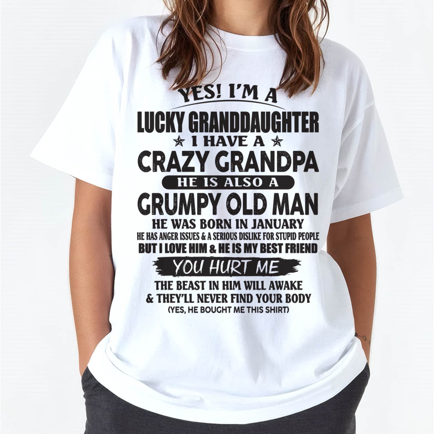 JANUARY - LUCKY GRANDDAUGHTER OF CRAZY GRANDPA - PERFECT GIFT FOR YOUR GRANDDAUGHTER FROM GRANDPA - NINA01 (SKU10-150-01)