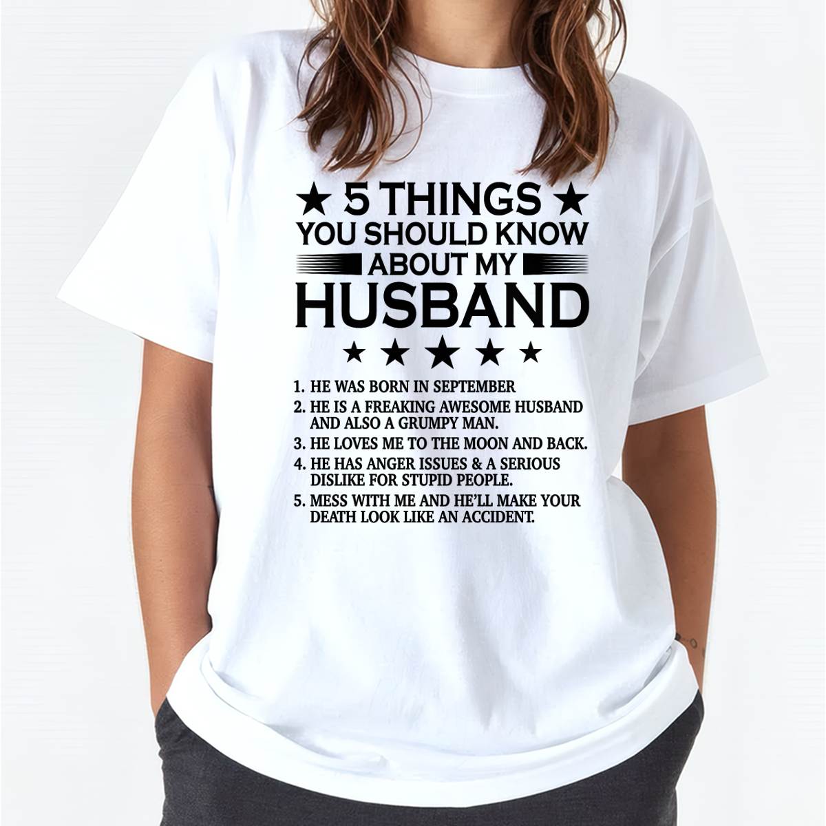 SEPTEMBER - 5 THINGS YOU SHOULD KNOW ABOUT MY HUSBAND - T SHIRT GIFT FROM HUSBAND - NINA09 (SKU2605-36-09)