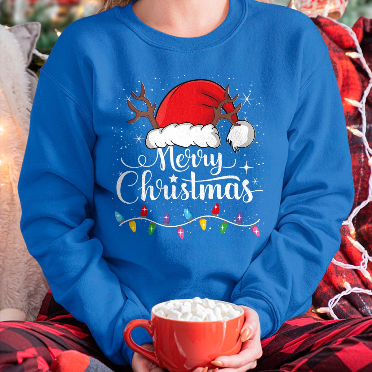 Merry Christmas Red Santa Hat Reindeer Xmas Family Men Women T-Shirt - Christmas Unisex T-Shirt/Hoodie/Sweatshirt - NINA00