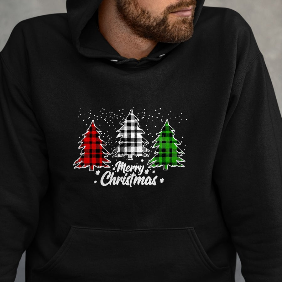 Merry Christmas Tree Xmas Buffalo Plaid Red White Green T-Shirt - Christmas Unisex T-Shirt/Hoodie/Sweatshirt - NINA00