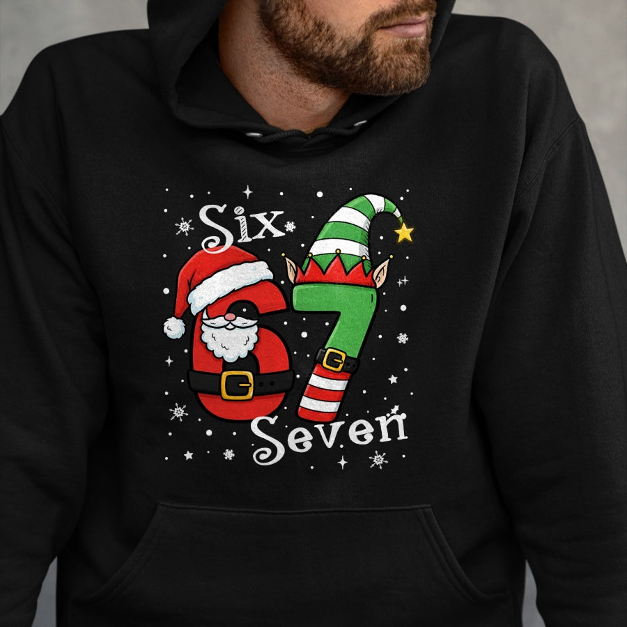 Funny Six Seven 67 Meme 6 7 Elf Santa Christmas Pajamas Kids T-Shirt - Christmas Unisex T-Shirt/Hoodie/Sweatshirt - NINA00