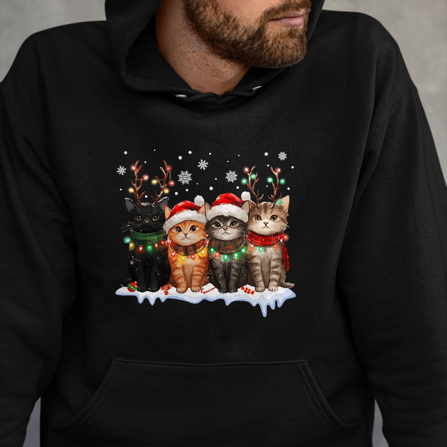 Cat Christmas Light Reindeer Santa Christmas Cat Lover T-Shirt - Christmas Unisex T-Shirt/Hoodie/Sweatshirt - NINA00