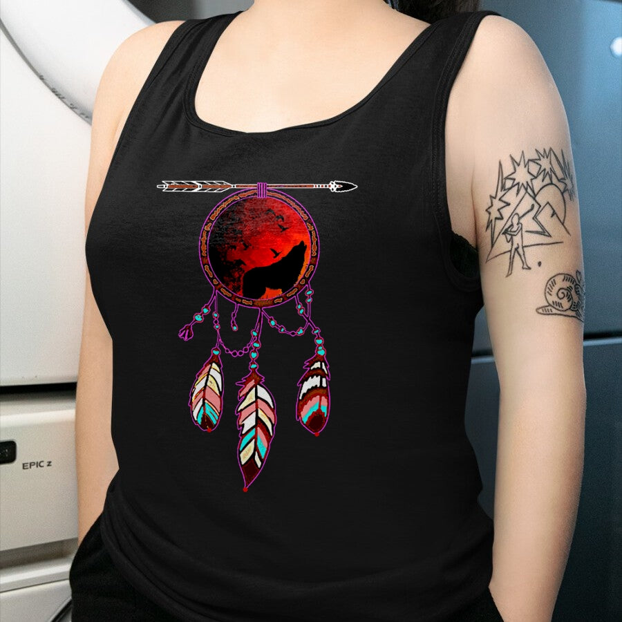 Native American T-Shirts, Vintage Native American Unisex T-Shirt/Hoodie/Sweatshirt HLT00 - Native American Timber Wolf Dream Catcher Indian Tribal Gift T-Shirt (1)
