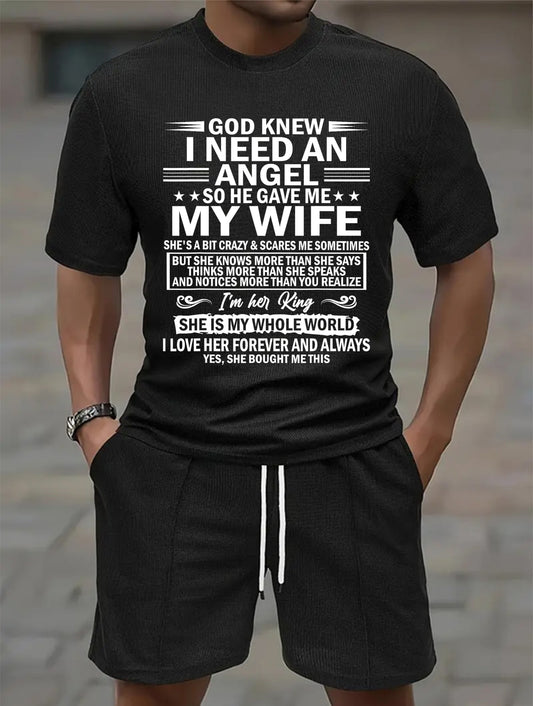 GOD KNEW I NEED AN ANGEL SO HE GAVE ME MY WIFE | Waffle casual suit A09-739 | - GIFT FOR HUSBAND FROM WIFE - NINA00(SKU2607-36-00)