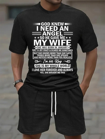 JANUARY - GOD KNEW I NEED AN ANGEL SO HE GAVE ME MY WIFE | Waffle casual suit A09-739 | - GIFT FOR HUSBAND FROM WIFE - NINA01 (SKU2607-36-01)