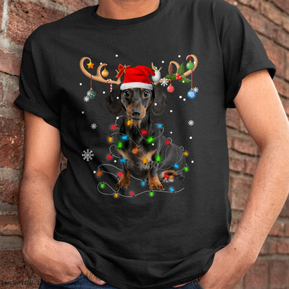 Funny Dachshund Christmas Reindeer Christmas Lights Pajama T-Shirt - Christmas Unisex T-Shirt/Hoodie/Sweatshirt - NINA00